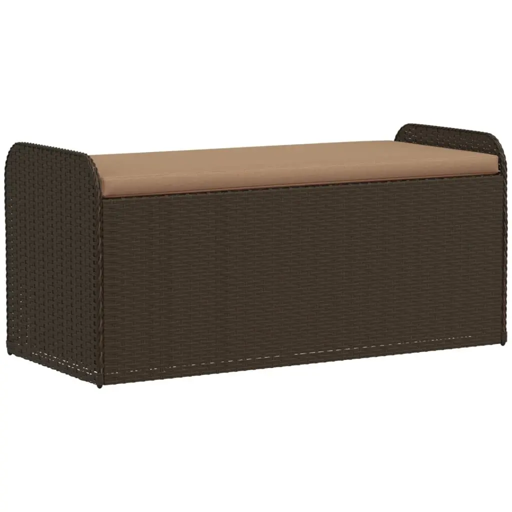 Outdoor Storage Bench with Cushion Brown Poly Rattan Garden Seating Furniture