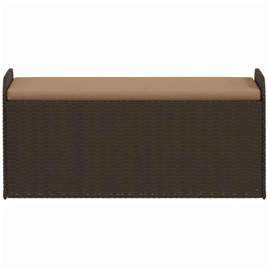 Outdoor Storage Bench with Cushion Brown Poly Rattan Garden Seating Furniture
