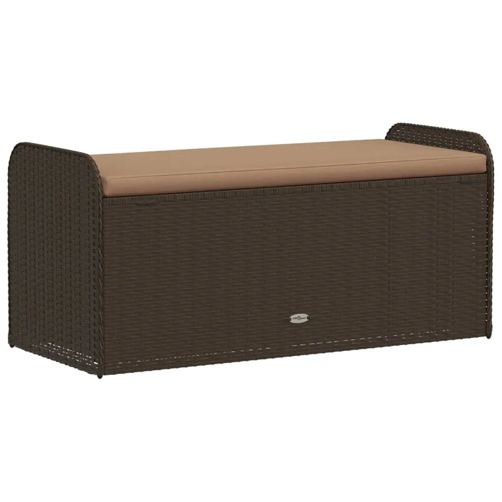 Outdoor Storage Bench with Cushion Brown Poly Rattan Garden Seating Furniture