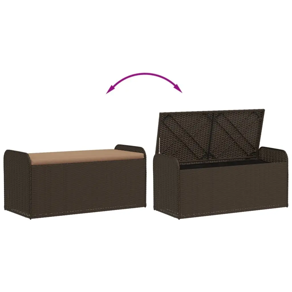 Outdoor Storage Bench with Cushion Brown Poly Rattan Garden Seating Furniture