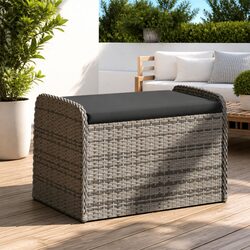 Grey Poly Rattan Outdoor Storage Bench with Cushion 80x51x52cm