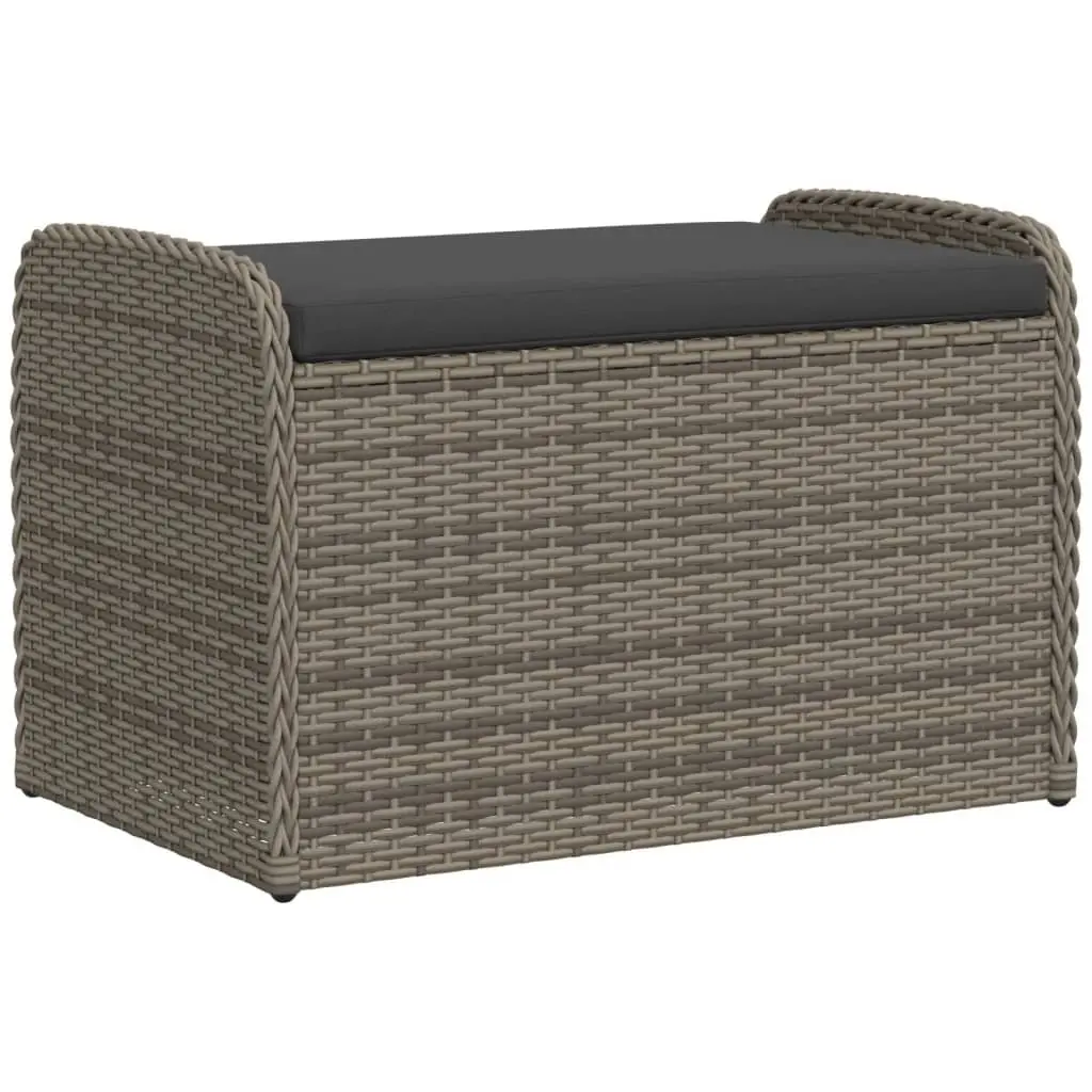 Grey Poly Rattan Outdoor Storage Bench with Cushion 80x51x52cm