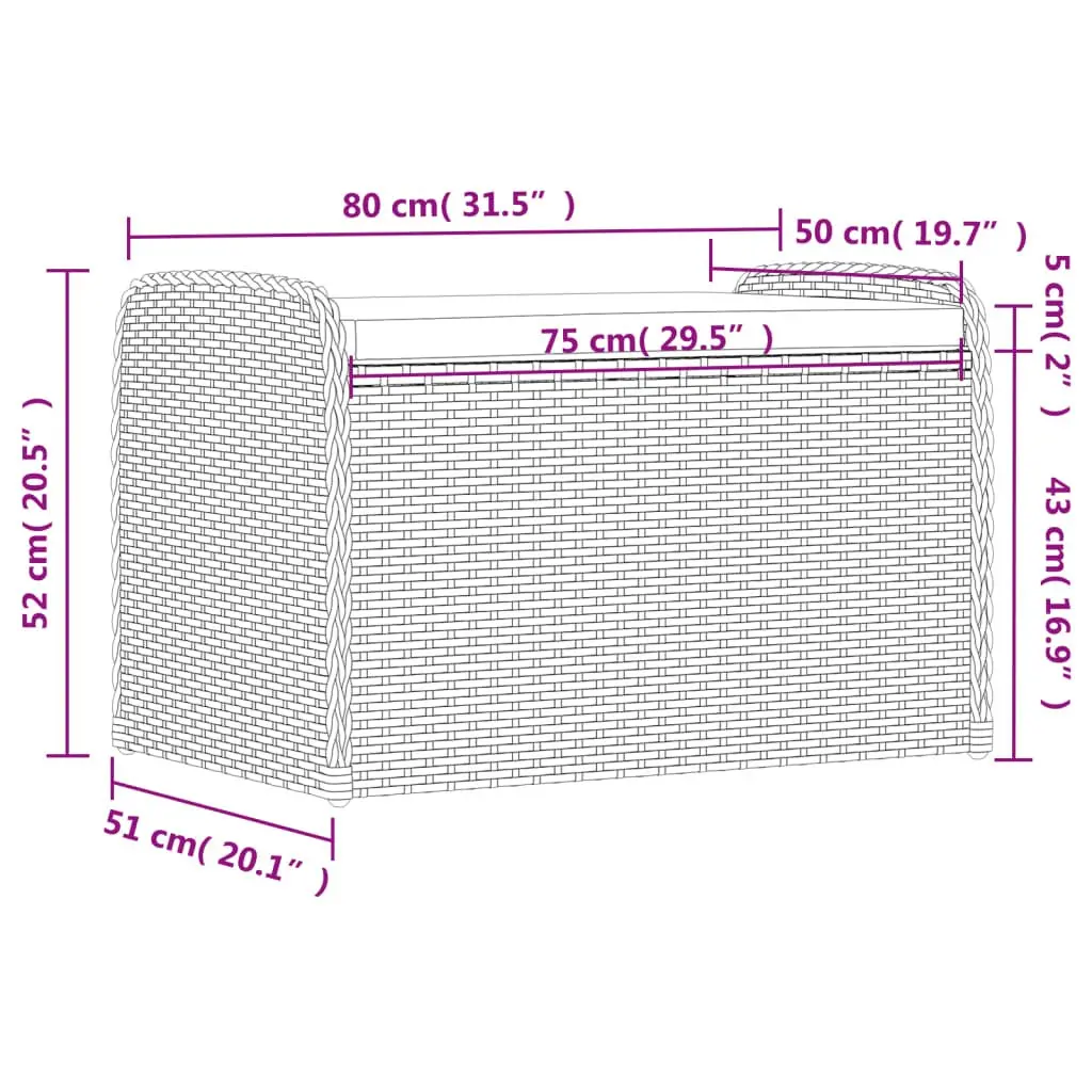 Grey Poly Rattan Outdoor Storage Bench with Cushion 80x51x52cm
