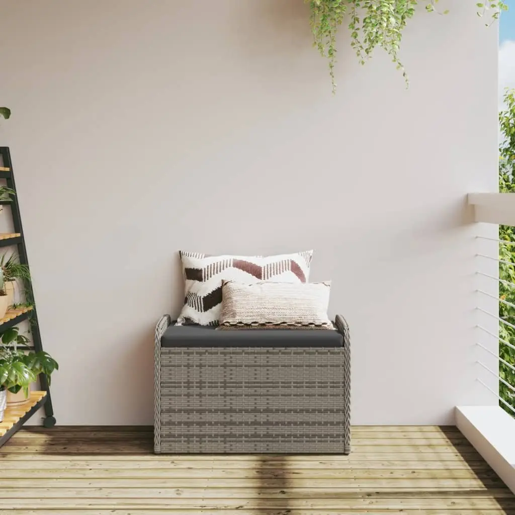 Grey Poly Rattan Outdoor Storage Bench with Cushion 80x51x52cm