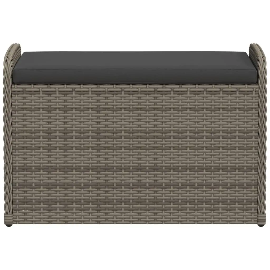 Grey Poly Rattan Outdoor Storage Bench with Cushion 80x51x52cm
