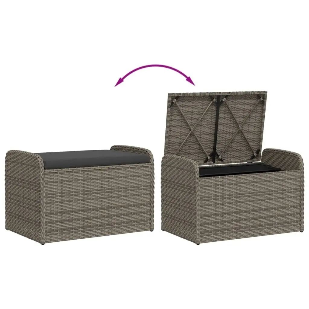 Grey Poly Rattan Outdoor Storage Bench with Cushion 80x51x52cm