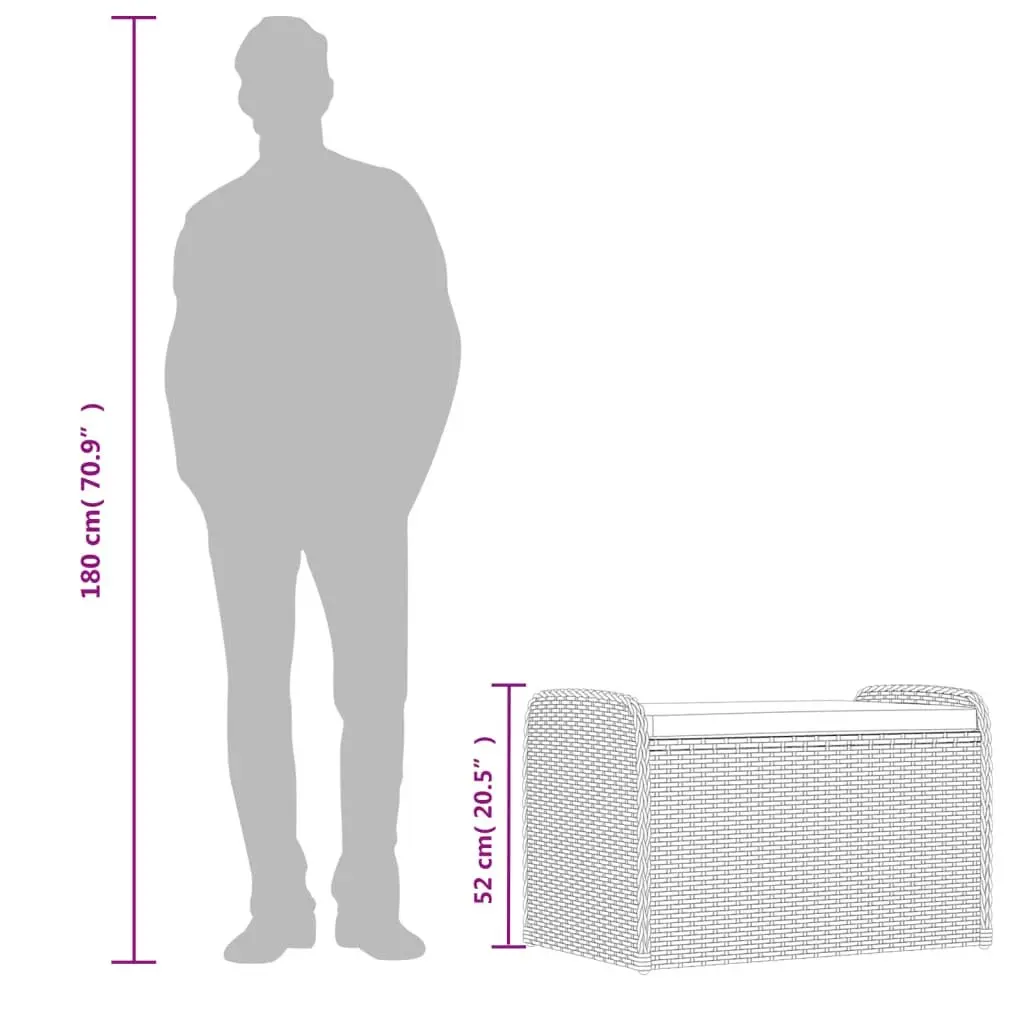 Grey Poly Rattan Outdoor Storage Bench with Cushion 80x51x52cm