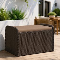 Durable Outdoor Storage Bench with Cushion in Brown