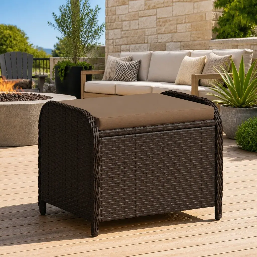Brown Garden Stool with Cushion for Outdoor Use