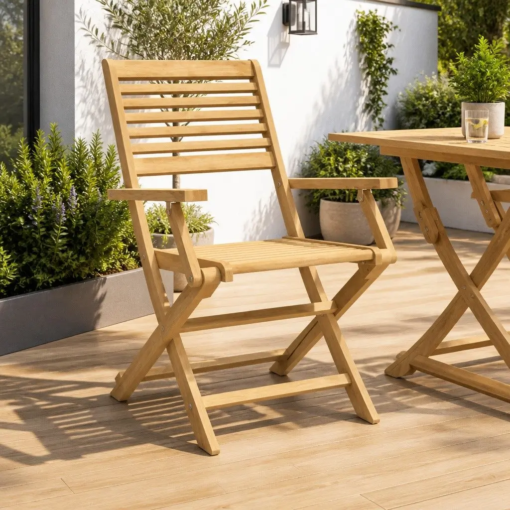 Set of 2 Solid Wood Folding Outdoor Chairs