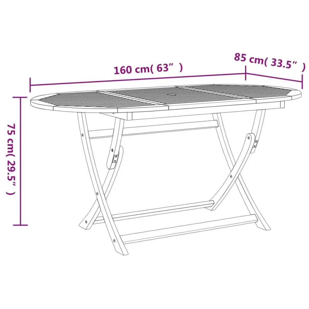 Folding Garden Table 160x85x75 cm Outdoor Dining Furniture Brown Wood Patio