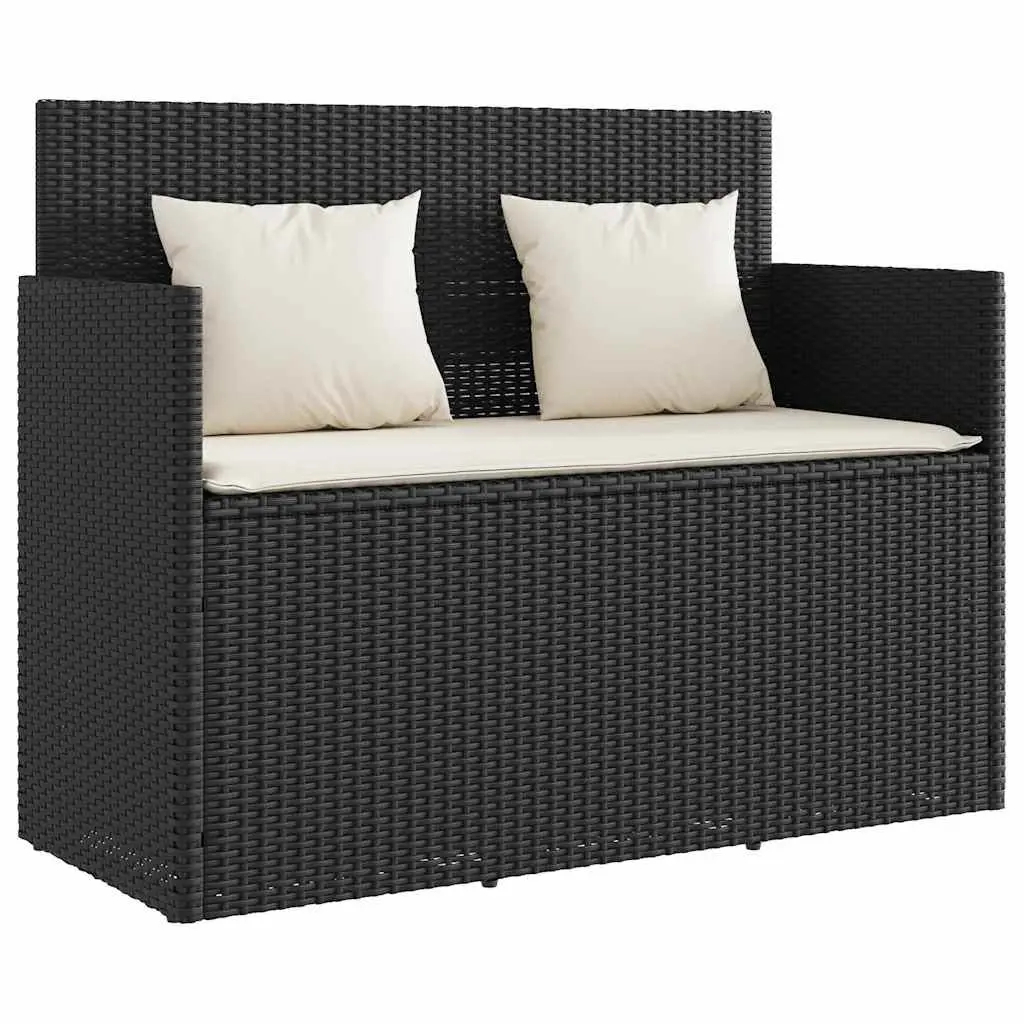 Garden Bench PE Rattan Black with Storage Cushion Seat