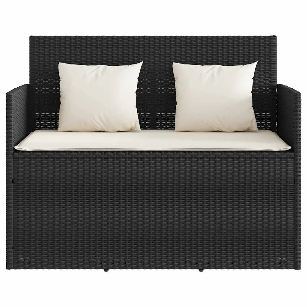Garden Bench PE Rattan Black with Storage Cushion Seat
