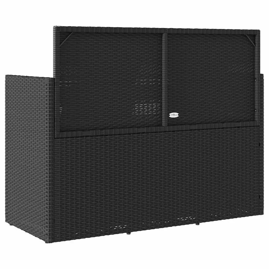 Garden Bench PE Rattan Black with Storage Cushion Seat