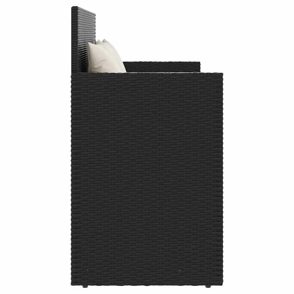 Garden Bench PE Rattan Black with Storage Cushion Seat