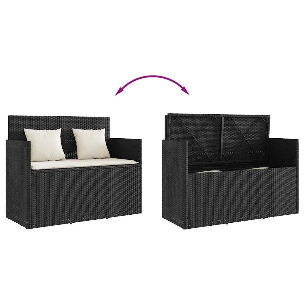 Garden Bench PE Rattan Black with Storage Cushion Seat