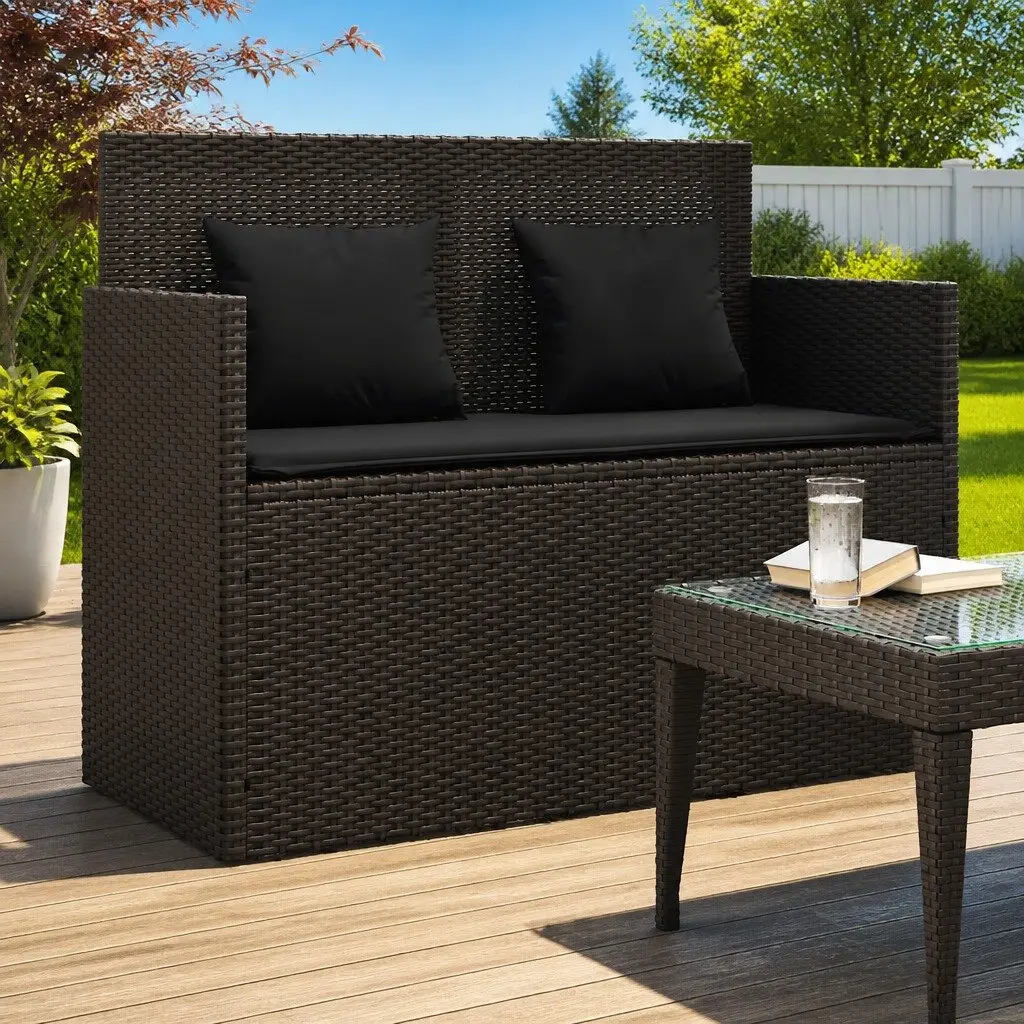 Outdoor Garden Bench Poly Rattan Black with Cushion