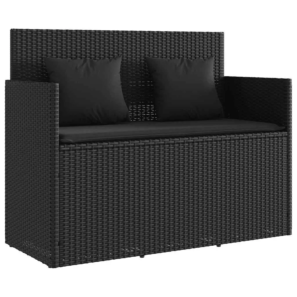 Outdoor Garden Bench Poly Rattan Black with Cushion