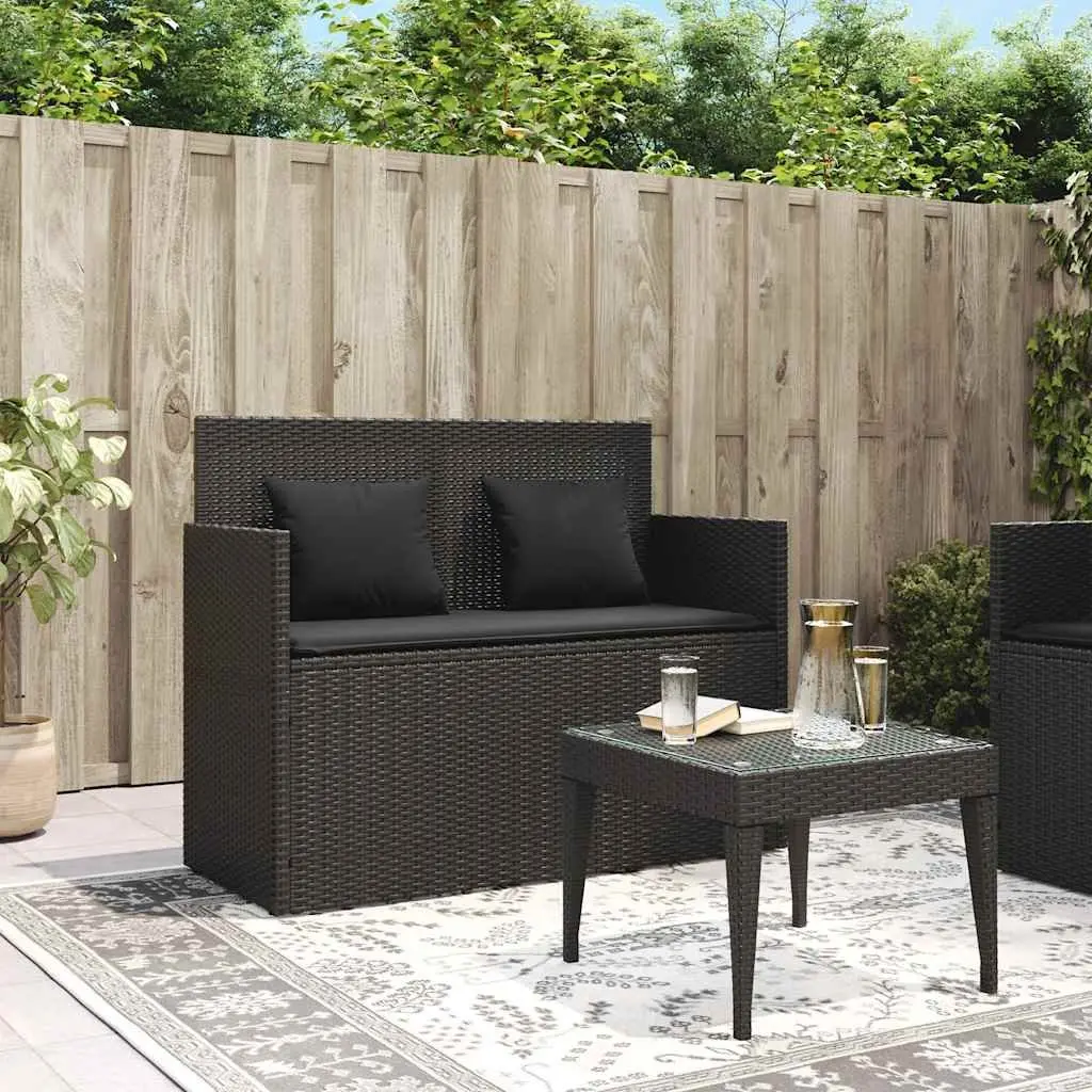 Outdoor Garden Bench Poly Rattan Black with Cushion