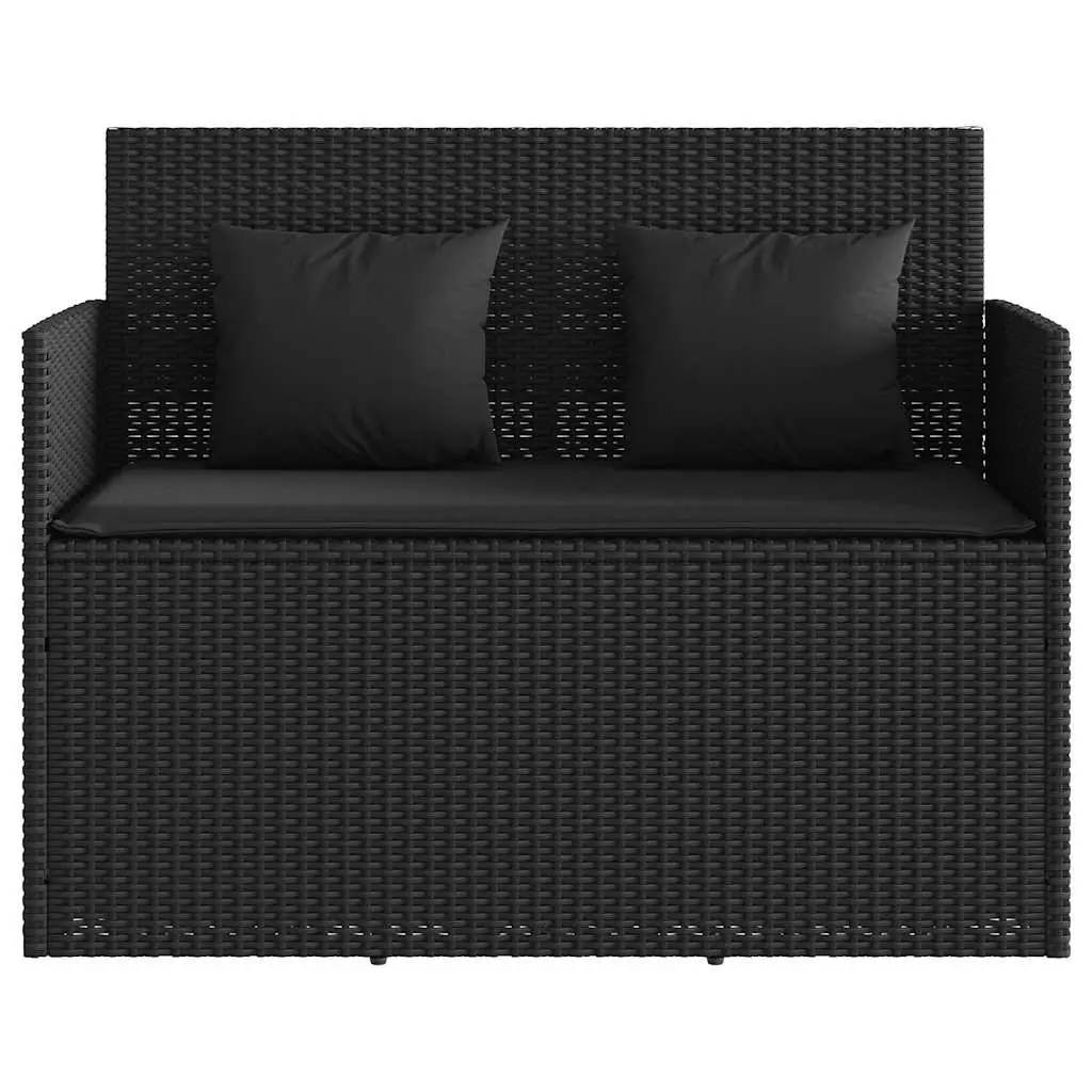 Outdoor Garden Bench Poly Rattan Black with Cushion