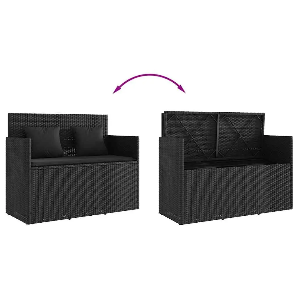 Outdoor Garden Bench Poly Rattan Black with Cushion