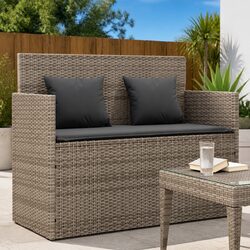 Durable Garden Bench with Storage Cushion in Grey