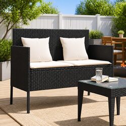 Durable Black Poly Rattan Garden Bench with Storage