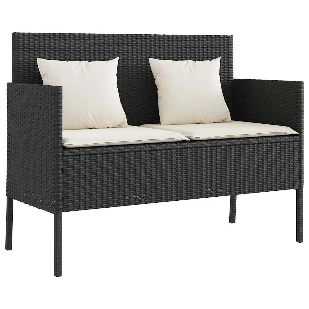 Black Poly Rattan Garden Bench with Storage