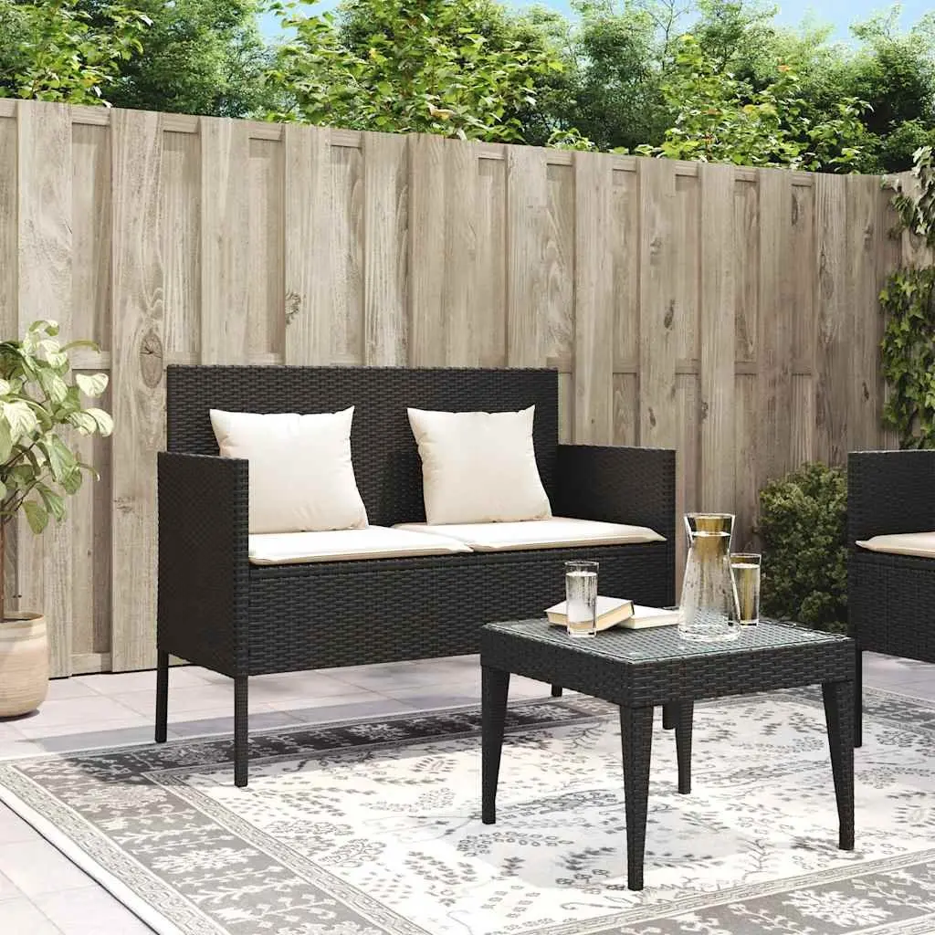 Black Poly Rattan Garden Bench with Storage
