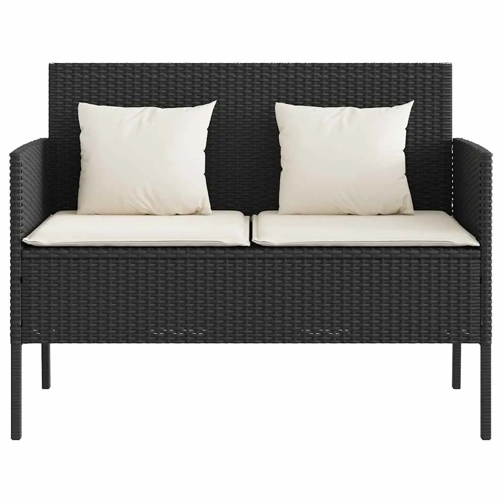 Black Poly Rattan Garden Bench with Storage
