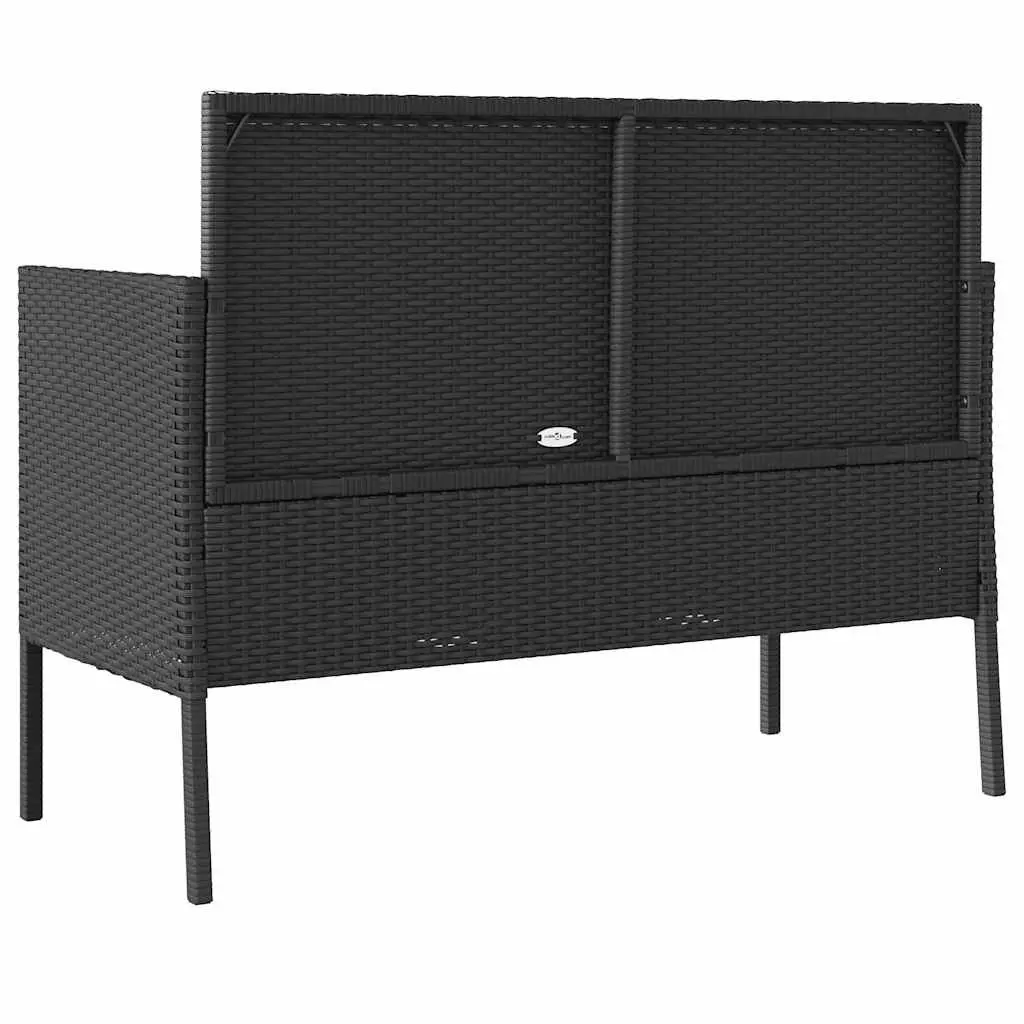 Black Poly Rattan Garden Bench with Storage