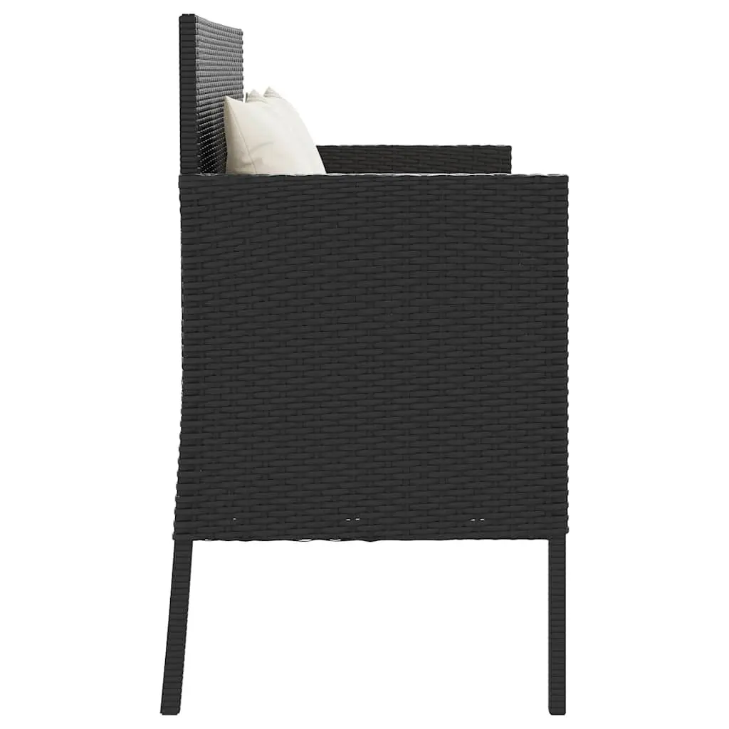 Black Poly Rattan Garden Bench with Storage