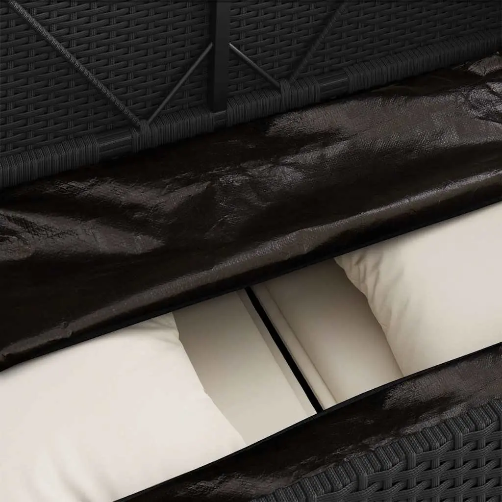 Black Poly Rattan Garden Bench with Storage
