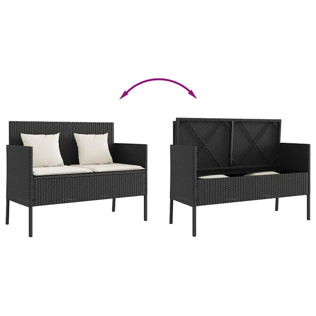 Black Poly Rattan Garden Bench with Storage