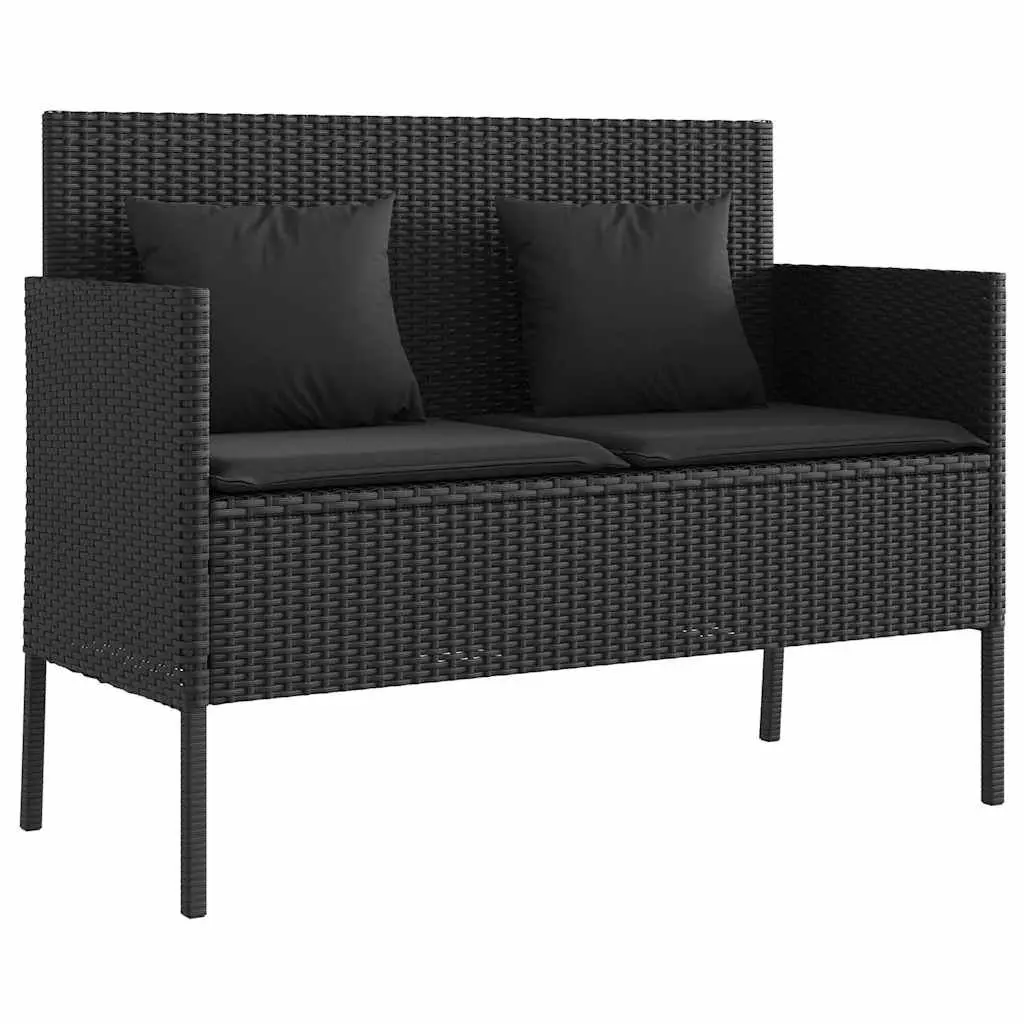 Outdoor Garden Bench PE Rattan Storage Cushion Black