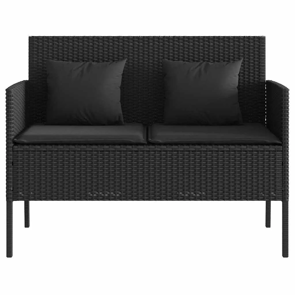 Outdoor Garden Bench PE Rattan Storage Cushion Black
