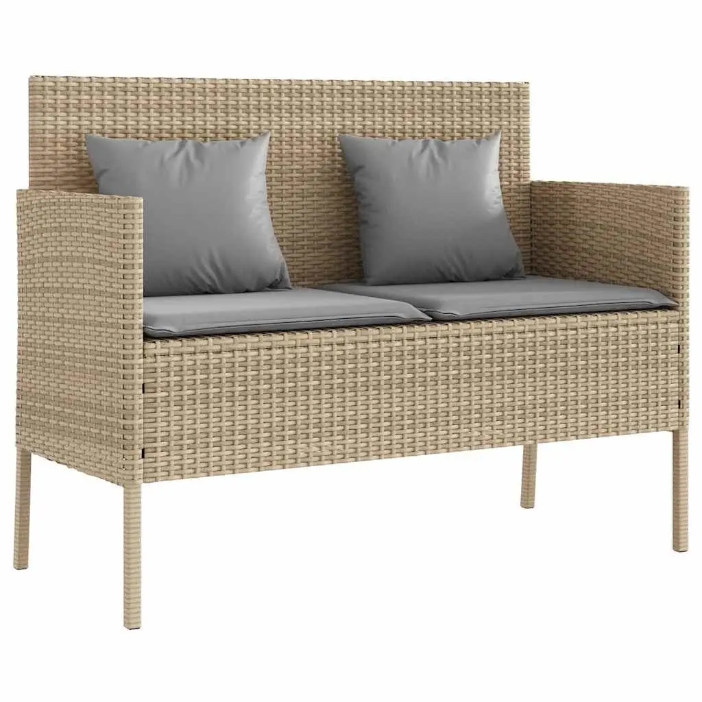 Beige Poly Rattan Garden Bench with Padded Cushion