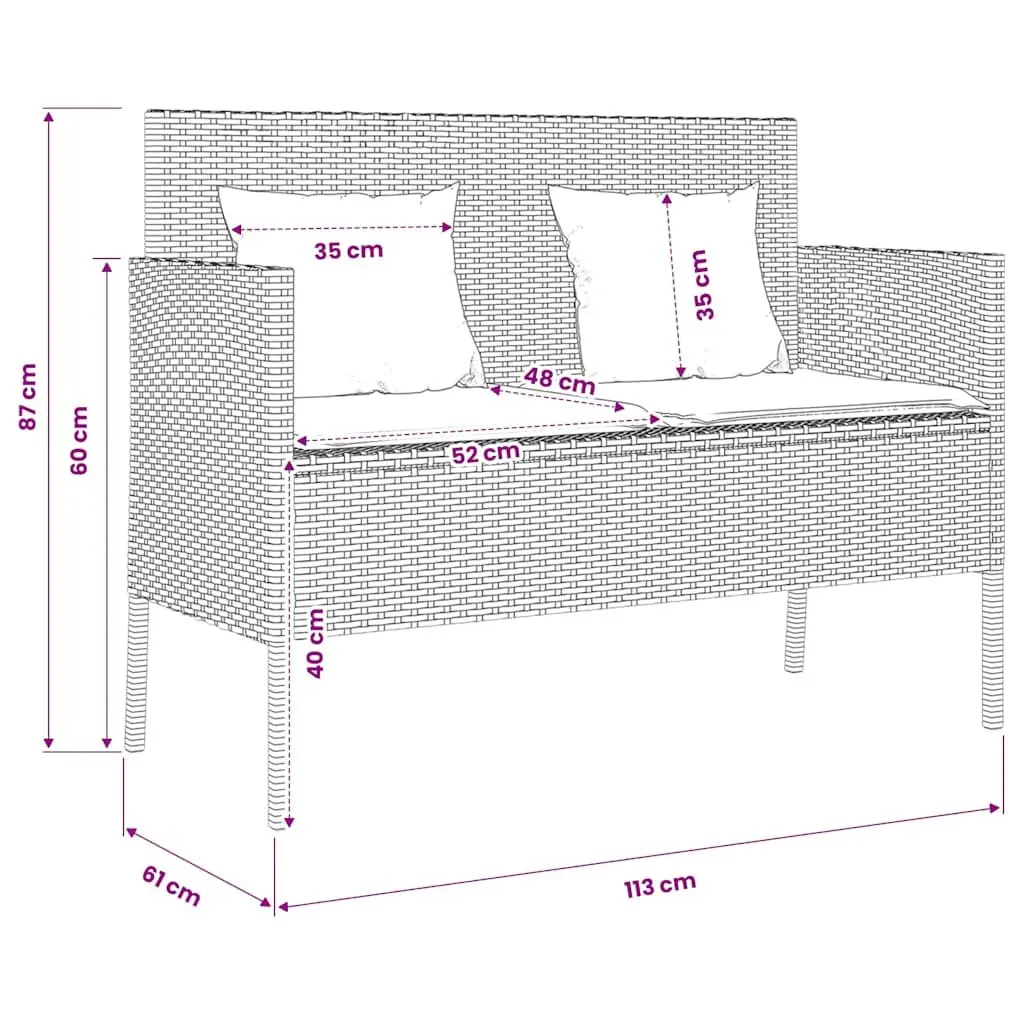 Beige Poly Rattan Garden Bench with Padded Cushion