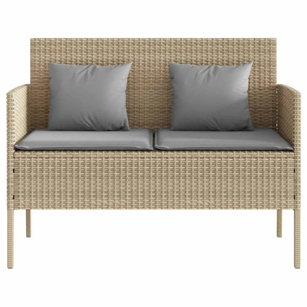 Beige Poly Rattan Garden Bench with Padded Cushion