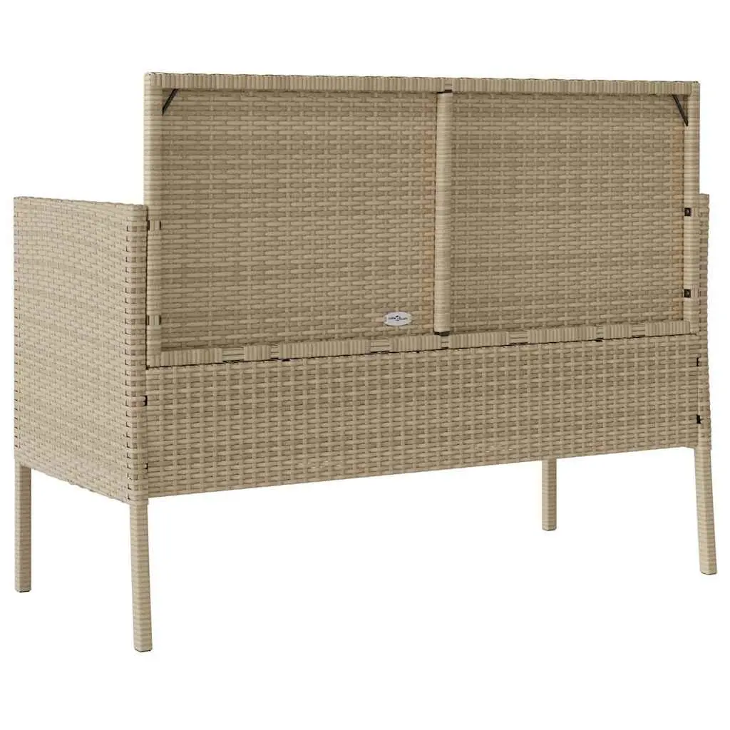 Beige Poly Rattan Garden Bench with Padded Cushion