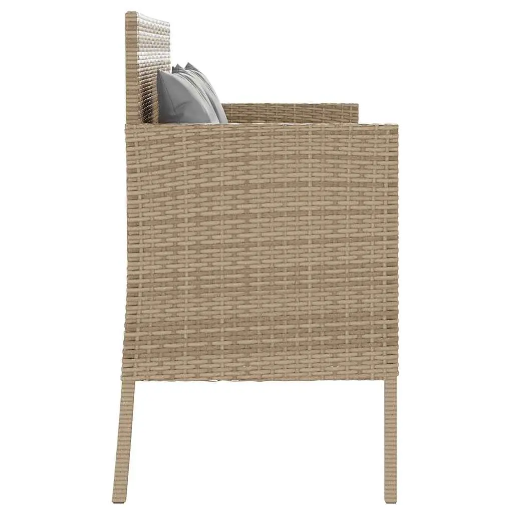 Beige Poly Rattan Garden Bench with Padded Cushion