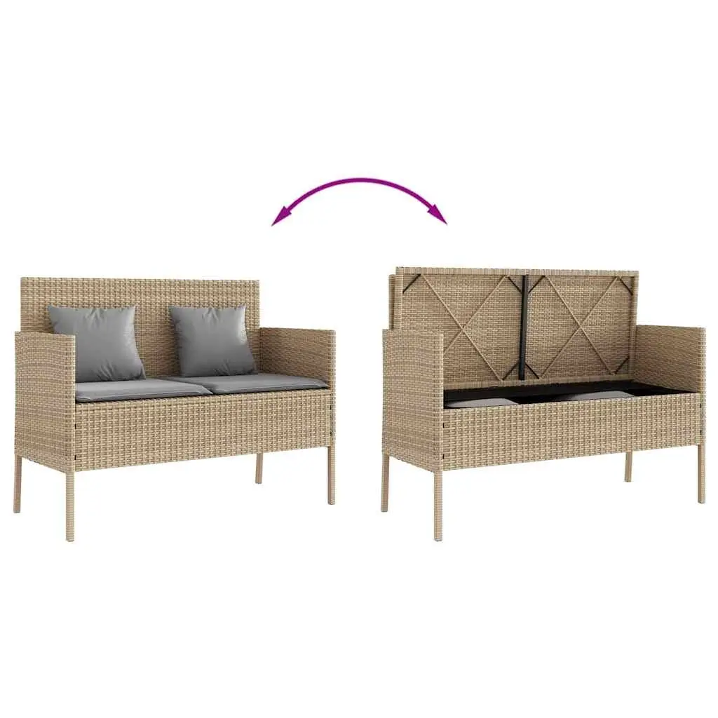 Beige Poly Rattan Garden Bench with Padded Cushion
