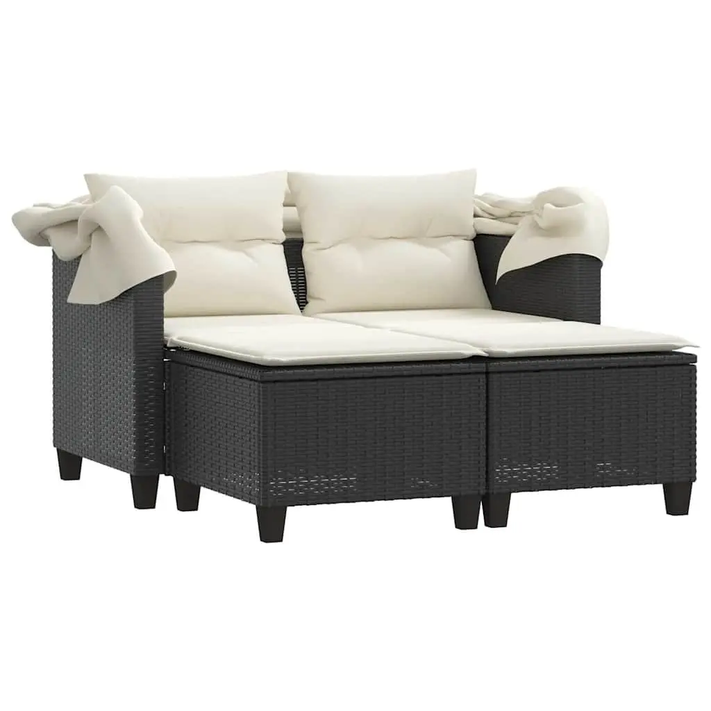 2-Seater Outdoor Garden Sofa with Canopy and Stools