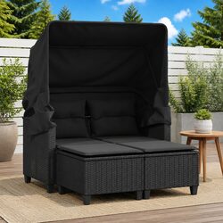 Sturdy Outdoor 2-Seater Garden Sofa with Canopy and Stools