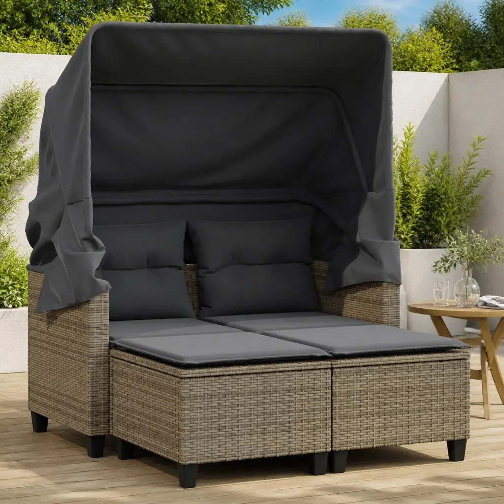 Grey Outdoor Garden Sofa with Canopy and Stools