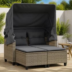 Durable Grey Outdoor Garden Sofa with Canopy and Stools