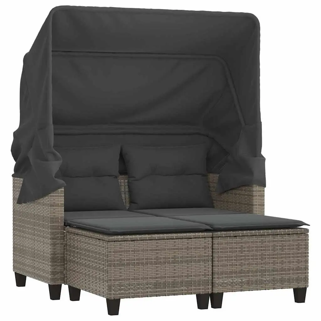 Grey Outdoor Garden Sofa with Canopy and Stools