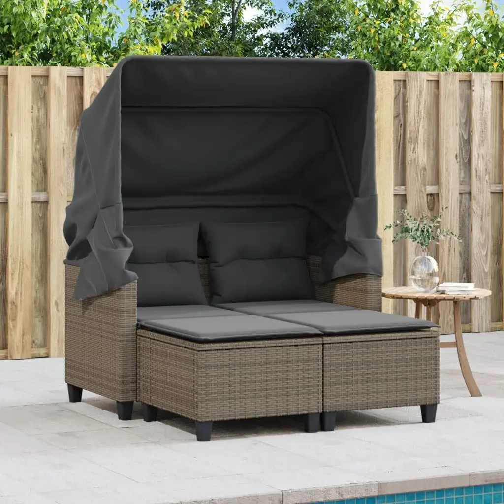 Grey Outdoor Garden Sofa with Canopy and Stools
