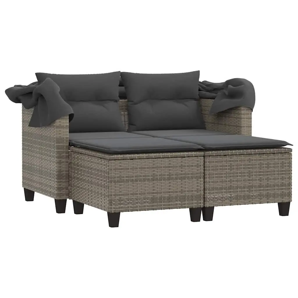 Grey Outdoor Garden Sofa with Canopy and Stools