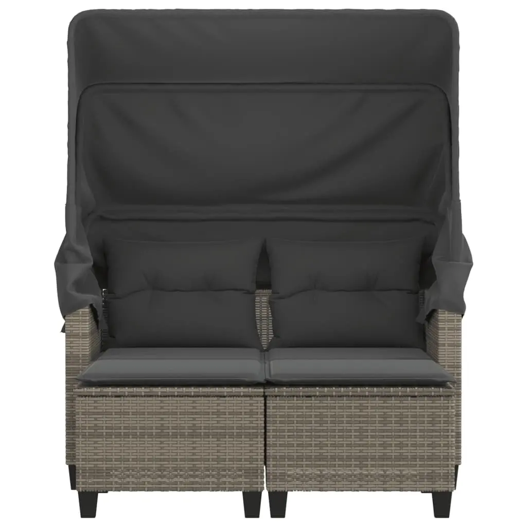 Grey Outdoor Garden Sofa with Canopy and Stools